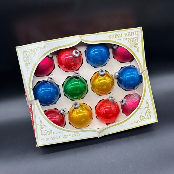 Shiny Brite Other - Vintage Christmas Ornaments Glass Rainbow USA Box of 12 Retro Tree Decoration